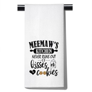 pofull meemaw towel memaw birthday kitchen decor meemaw's kitchen never runs out of kisses and cookies dish towel (meemaw towel)