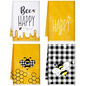 geyoga 6 pieces sunflower kitchen towels set bee dish hand towel buffalo plaid gnome tea towels for spring kitchen bathroom home decor,16 x 24 inch(orange, sunflower)