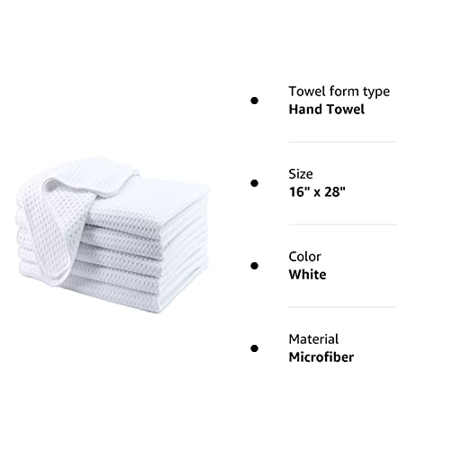 ProHomTex Microfiber Kitchen Dish Hand Towels, Waffle Weave Set of 6 (16” x 28”) Highly Absorbent (White)