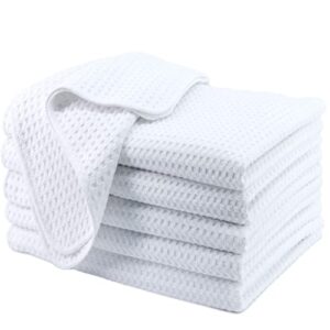 prohomtex microfiber kitchen dish hand towels, waffle weave set of 6 (16” x 28”) highly absorbent (white)