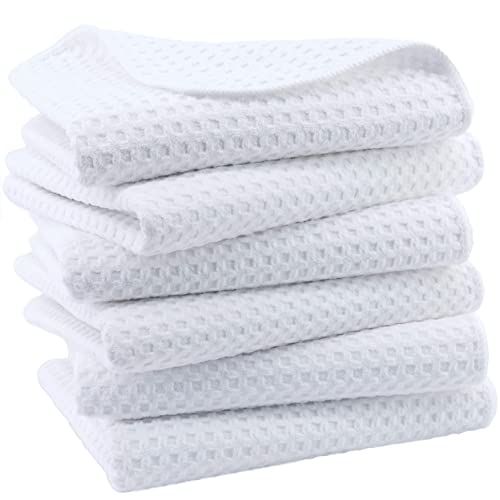 ProHomTex Microfiber Kitchen Dish Hand Towels, Waffle Weave Set of 6 (16” x 28”) Highly Absorbent (White)