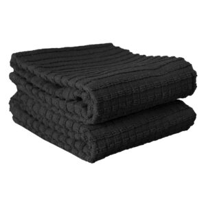 ritz royale collection 100% combed terry cotton, highly absorbent, oversized kitchen towel set, 28" x 18", 2-pack, solid, black