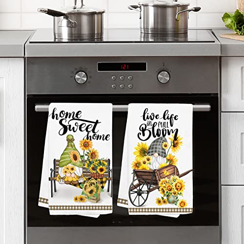pinata Sunflower Kitchen Towels Set of 4-Gnome Bee Sunflower Dish Towels-Hello Sunshine Seasonal Tea Towels-Cute Home Sweet Home Hand Towels-Housewarming Gifts Sunflower Kitchen Decor for New Home