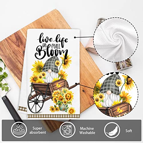 pinata Sunflower Kitchen Towels Set of 4-Gnome Bee Sunflower Dish Towels-Hello Sunshine Seasonal Tea Towels-Cute Home Sweet Home Hand Towels-Housewarming Gifts Sunflower Kitchen Decor for New Home