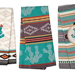 Simply Southwest Cactus Kitchen Towels Set of 3, Colorful Terry Towel - Woven Jacquard Towel - Ornamented Cactus Tea Towel