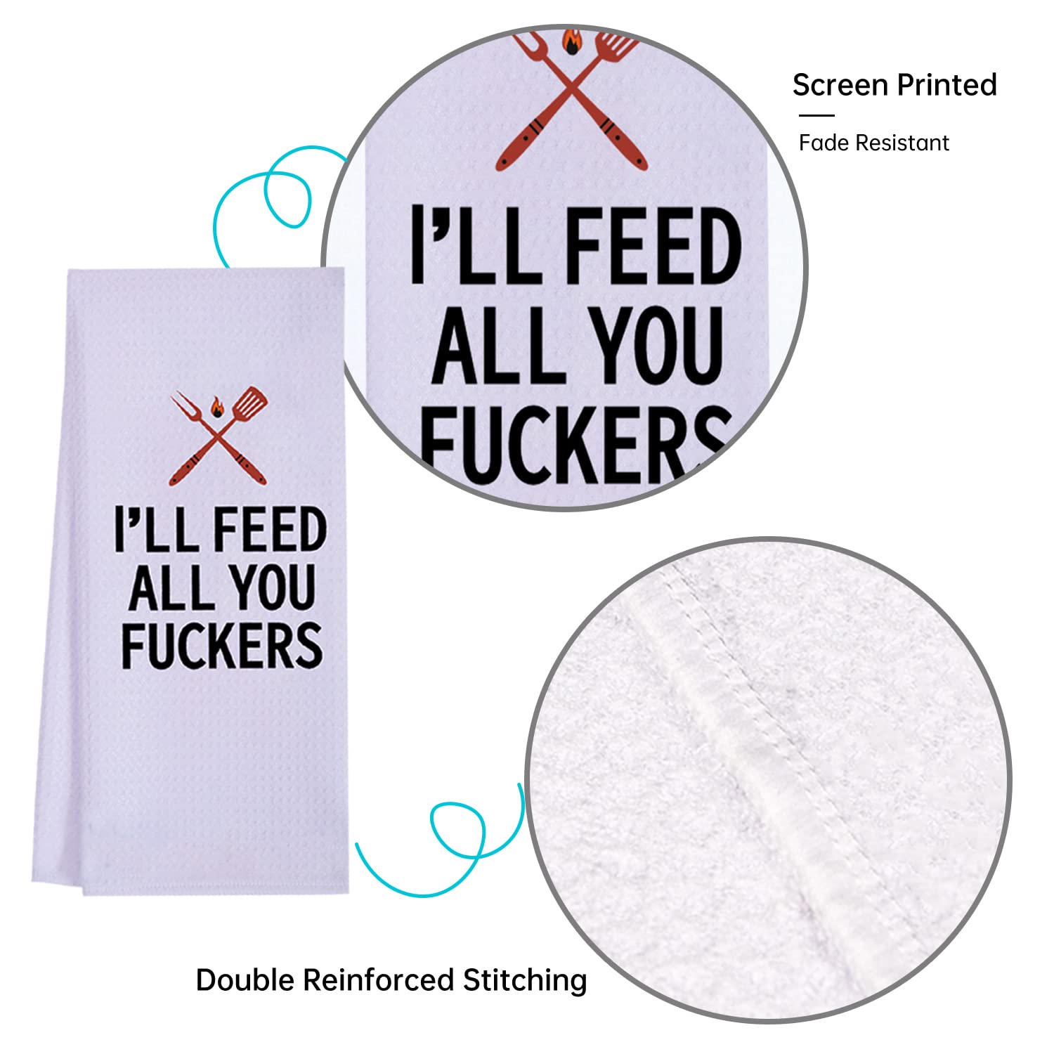 LXOMILL Funny Kitchen Towels for Men, Women, BBQ Grilling Cooking Dish Towels, Funny Birthday Gifts for Husband, Dad, Boyfriend, Friend, Hilarious Gag Gift for Chefs