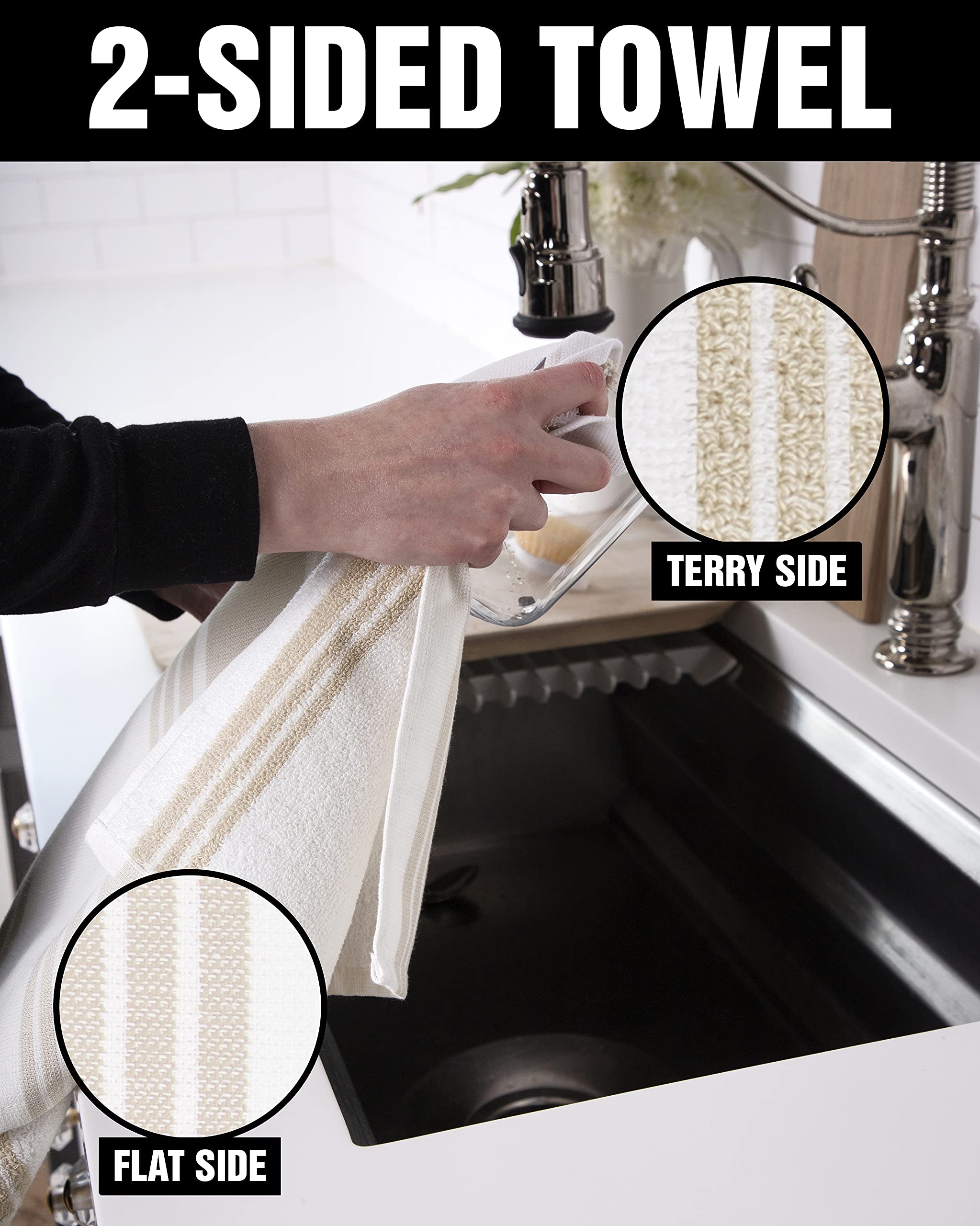 All-Clad Dual-Purpose Kitchen Towels: Highly Absorbent - 100% Cotton, 17"x30" Dish Towels for Cleaning & Drying Dishes & Glassware, 3-Pack, Almond