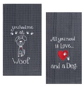 kay dee dog lover embroidered waffle towel set - cotton - one each you had me at woof & dog love