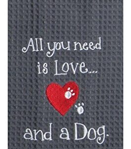 Kay Dee Dog Lover Embroidered Waffle Towel Set - Cotton - One Each You Had Me at Woof & Dog Love