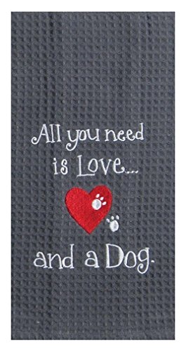 Kay Dee Dog Lover Embroidered Waffle Towel Set - Cotton - One Each You Had Me at Woof & Dog Love