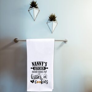 POFULL Nanny's Kitchen Tea Towel Nanny Gift Nanny's Kitchen Never Runs Out of Kisses and Cookies Dish Towel (Nanny Towel)