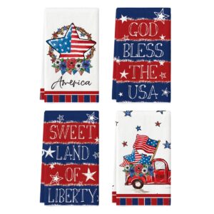 artoid mode american flag stars stripes truck 4th of july kitchen towels dish towels, 18x26 inch patriotic liberty decor hand towels set of 4