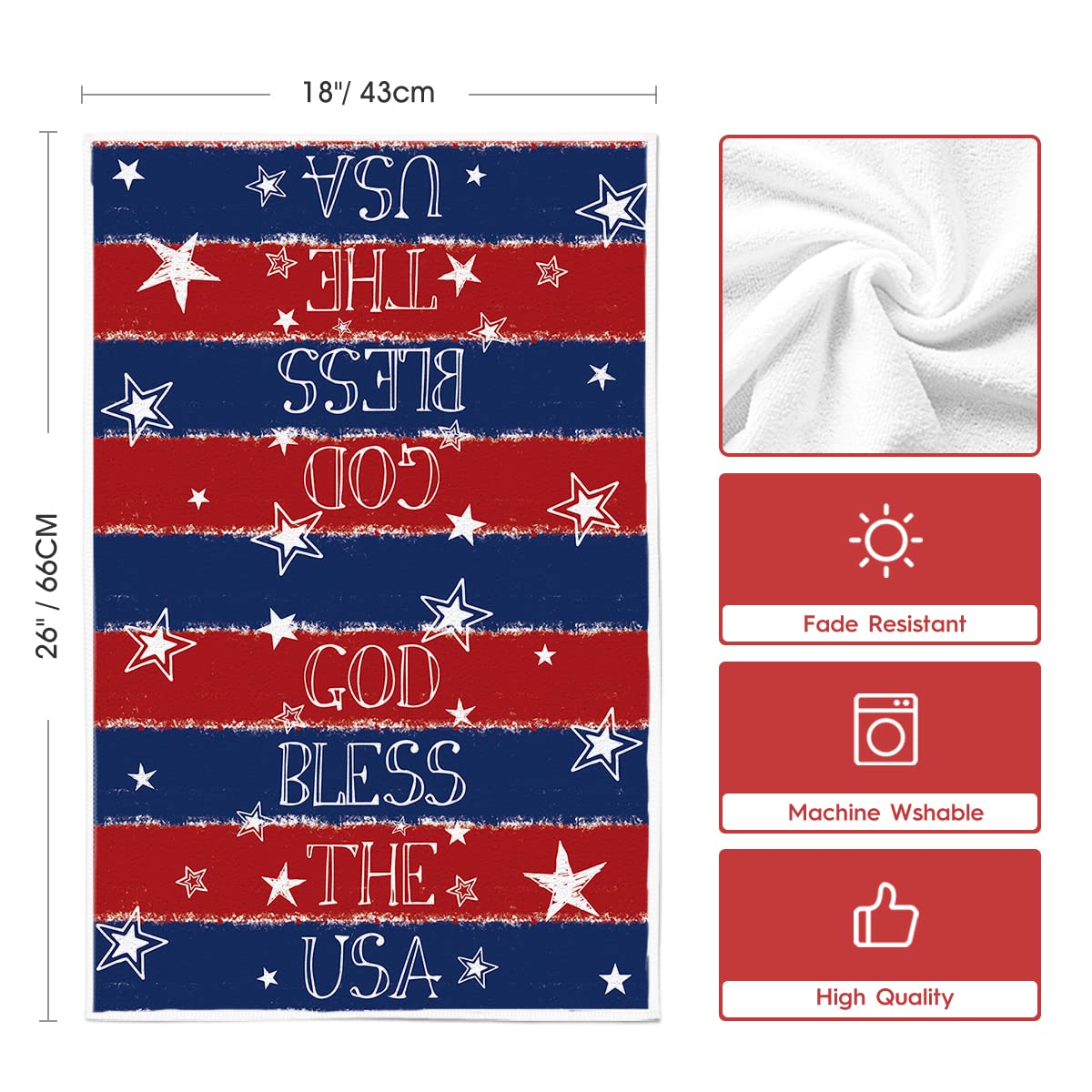 Artoid Mode American Flag Stars Stripes Truck 4th of July Kitchen Towels Dish Towels, 18x26 Inch Patriotic Liberty Decor Hand Towels Set of 4