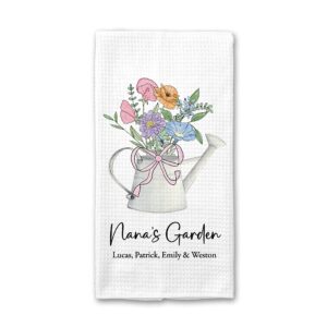 CANARY ROAD Birth Month Flower Tea Towel, Mothers Day Gift For Mom Personalized, Birth Flowers With Names, Grandmas Garden Birth Flower Gift