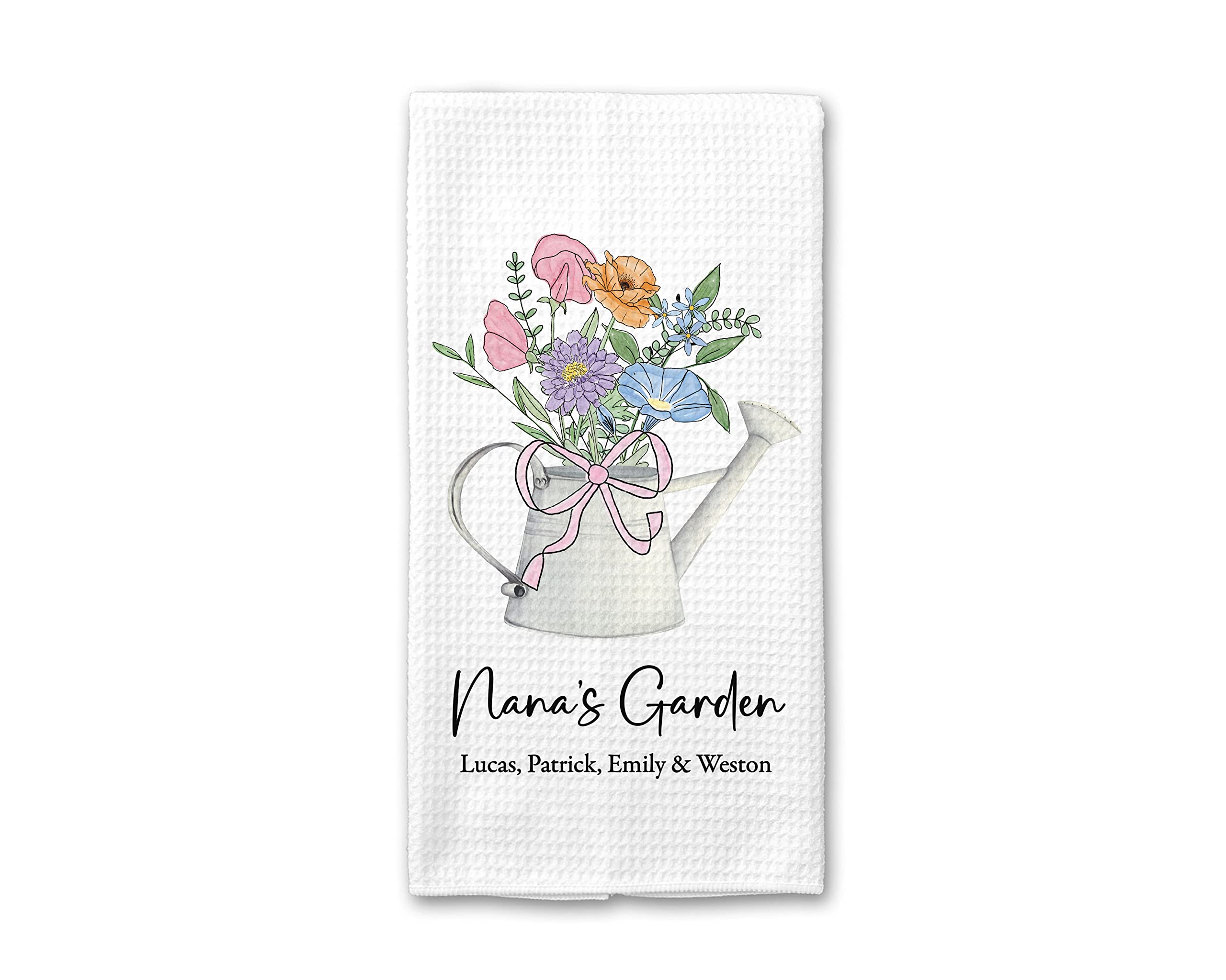 CANARY ROAD Birth Month Flower Tea Towel, Mothers Day Gift For Mom Personalized, Birth Flowers With Names, Grandmas Garden Birth Flower Gift