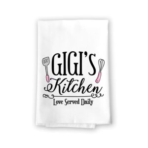 honey dew gifts, gigi's kitchen love served daily, cotton flour sack dish towels, 27 x 27 inch, made in usa, kitchen dish towels, grandma towel, gigi mimi granny nana kitchen gifts, gigi quotes