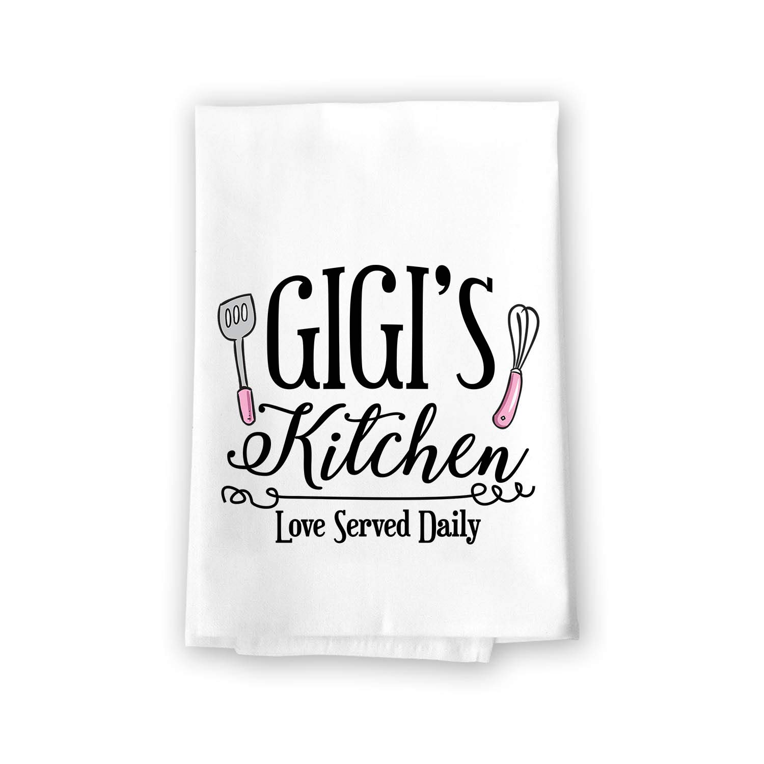 Honey Dew Gifts, Gigi's Kitchen Love Served Daily, Cotton Flour Sack Dish Towels, 27 x 27 Inch, Made in USA, Kitchen Dish Towels, Grandma Towel, Gigi Mimi Granny Nana Kitchen Gifts, Gigi Quotes