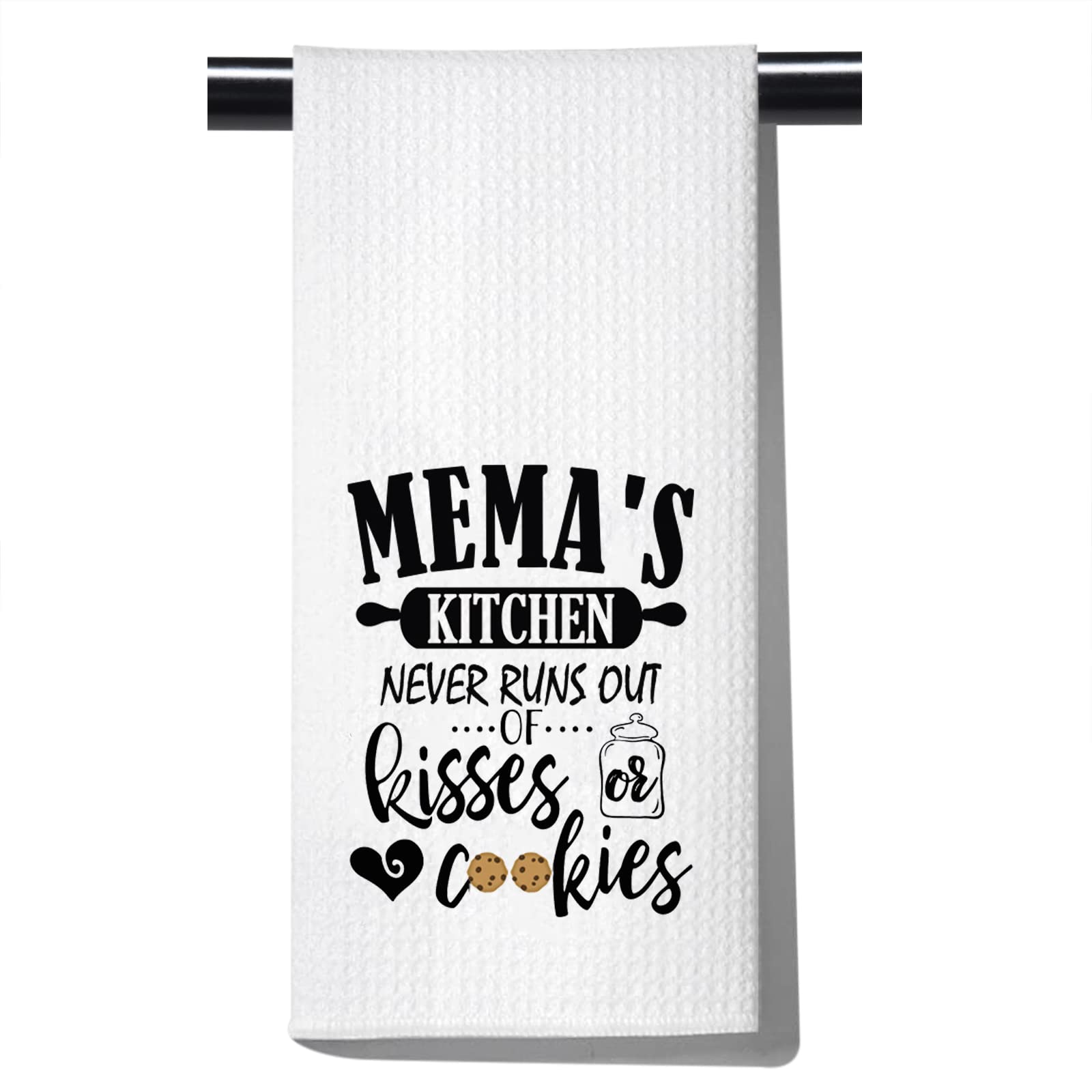 POFULL Mema Gift Grandma Mema Mother’s Day Dish Towel Mema's Kitchen Never Runs Out of Kisses and Cookies Kitchen Decor (Mema Towel)