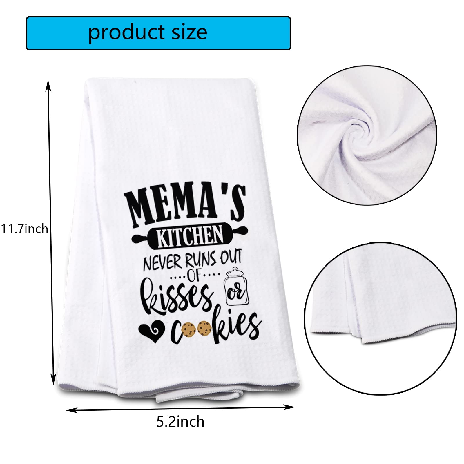 POFULL Mema Gift Grandma Mema Mother’s Day Dish Towel Mema's Kitchen Never Runs Out of Kisses and Cookies Kitchen Decor (Mema Towel)