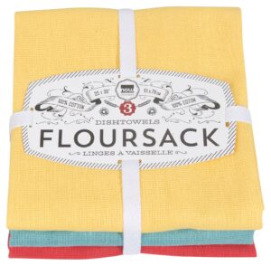 now designs floursack kitchen dish towels, cotton, lemon/turquoise/grenadine 20 x 30in, set of 3