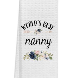 TUNW Best Grandma Kitchen Towels 16″×24″,World’s Best Nanny Floral Soft and Absorbent Kitchen Tea Towel Dish Towels Hand Towels,Birthday Christmas Thanksgiving for Nanny Grandma