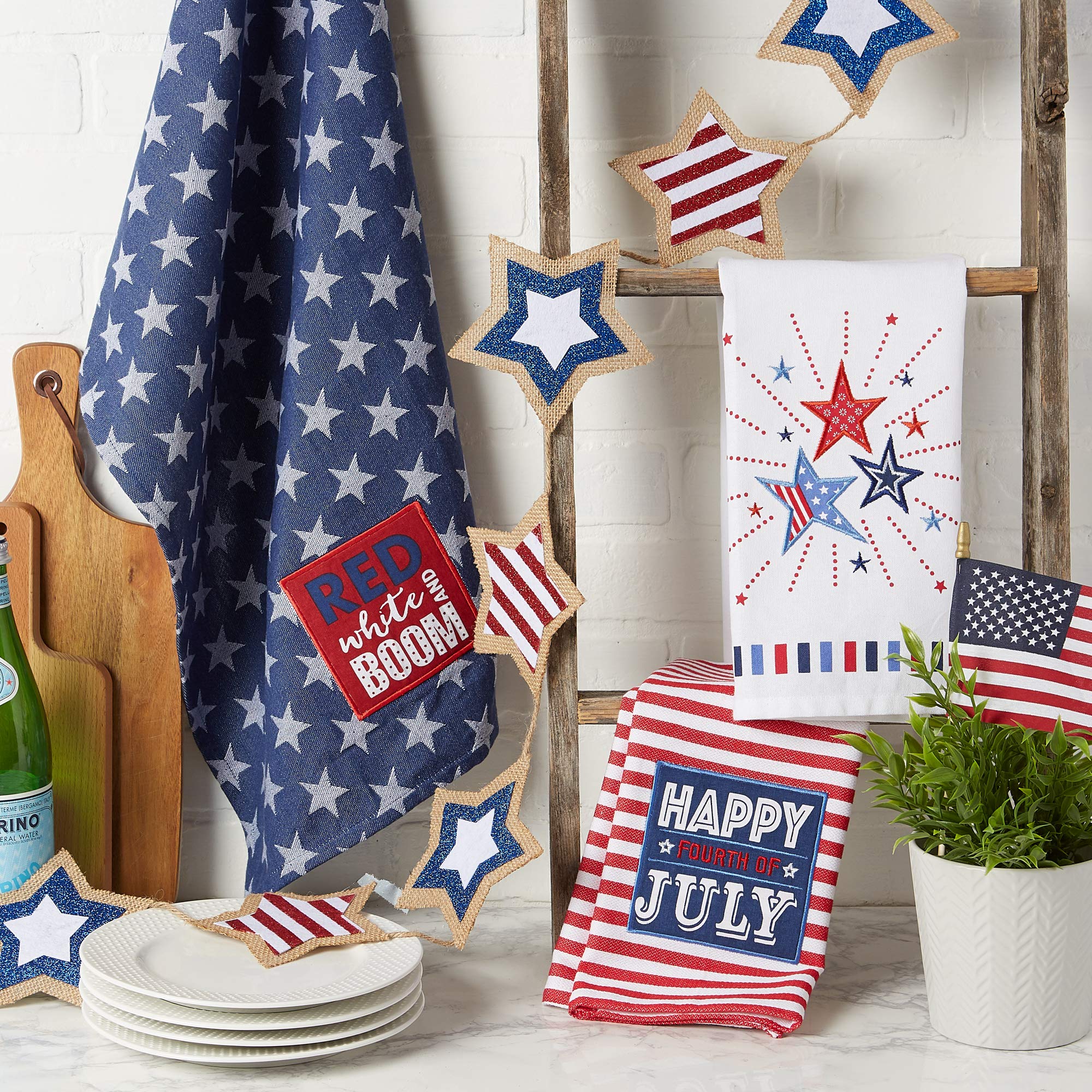 DII Patriotic Dish Towel Set 18x28, Decorative Kitchen Towels, Red White & Boom, 3 Count