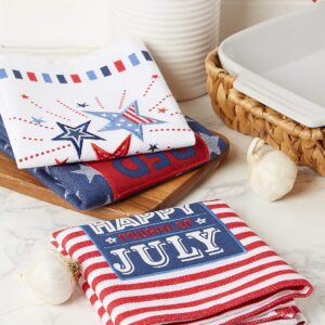 DII Patriotic Dish Towel Set 18x28, Decorative Kitchen Towels, Red White & Boom, 3 Count