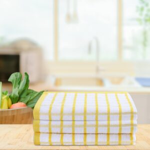 Urban Villa Kitchen Towels Yellow/White Set of 3 Terry Kitchen Towels 100% Cotton Ultra Soft Size 20X30 Inches Highly Absorbent Over Sized Kitchen Towels with Hanging Loop Kitchen Towels