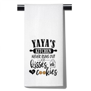 pofull yaya gift grandma yaya's kitchen never runs out of kisses and cookies dish towel (yaya towel)