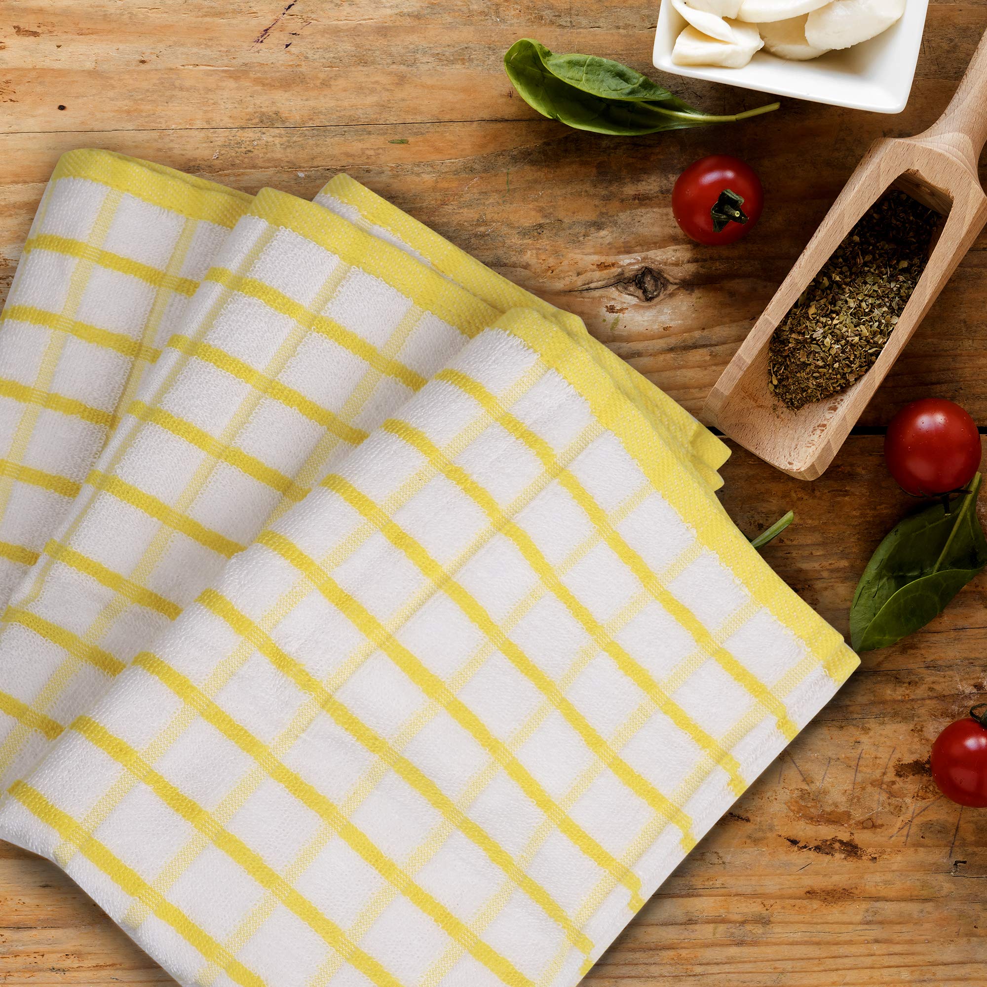 Urban Villa Kitchen Towels Yellow/White Set of 3 Terry Kitchen Towels 100% Cotton Ultra Soft Size 20X30 Inches Highly Absorbent Over Sized Kitchen Towels with Hanging Loop Kitchen Towels