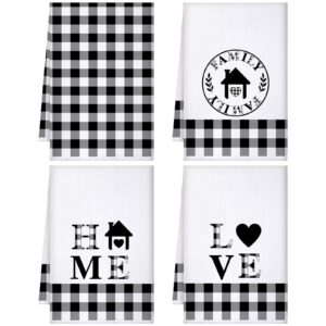 4 pieces buffalo plaid kitchen towels black white plaid towels home family love hand towels set farmhouse fast drying decorative towels for cooking