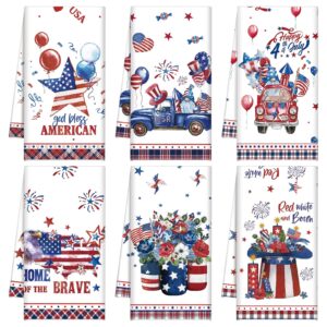 tudomro set of 6 4th of july patriotic kitchen towels american flag stars dish towels beach cloth tea towel red blue star tea towels, housewarming gift (simple, patriotic)