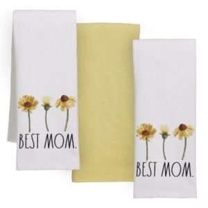 rae dunn set of 3 hand towels for kitchen and bathroom, 100% cotton, embroidered mother's day dish towels 16 inches x 26 inches decorative hand towels