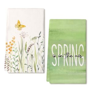 spring kitchen towels for spring decor flower leaves dish towels 18x26 inch ultra absorbent bar drying cloth spring is in the air sign hand towel for kitchen bathroom party home decorations set of 2