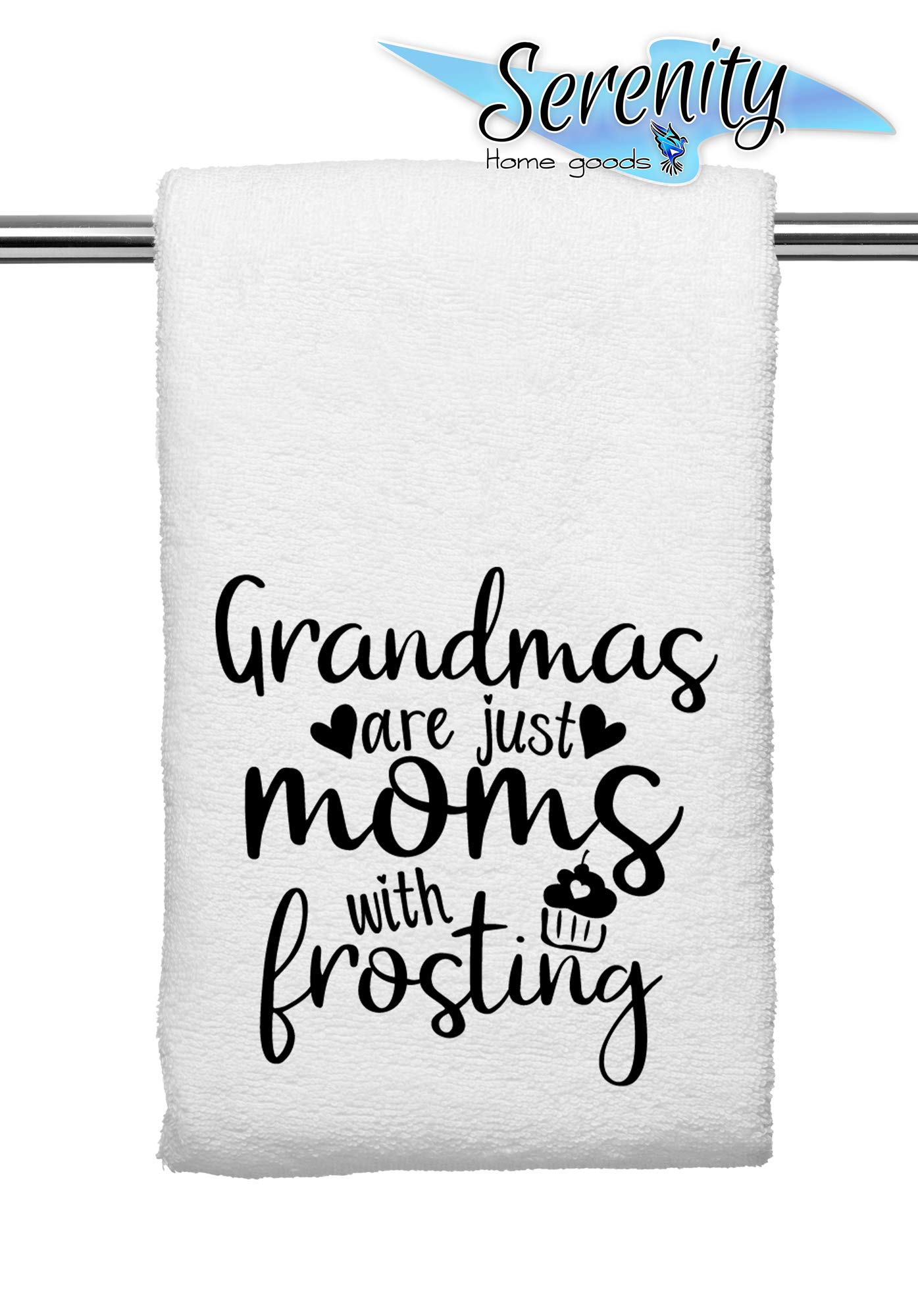 Mother's Day Gifts | Home Decor Decorative Kitchen and Bath Hand Towel | Farmhouse Grandmas Are Just Moms With Frosting | Spring Summer Garden Themed | White Towel Home Decorations | Nana Gift Present