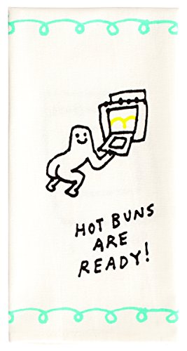 Blue Q Dish Towel, Hot Buns Are Ready (featuring cartoon tushy, bum, fanny). 100% Cotton, Funny and Functional, Screen-Printed in Rich Vibrant Colors, Measures 28"h x 21"w