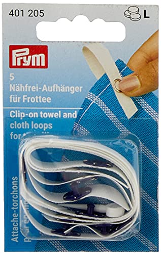 PRYM 401205 Clip-on towel and cloth loops / Towel clips suitable for towelling; white, 5 pieces