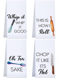 patelai 4 pieces funny kitchen towels dish towels with funny saying cute decorative dishcloths sets fun dish towels for housewarming present home kitchen tools, 16 x 24 inch