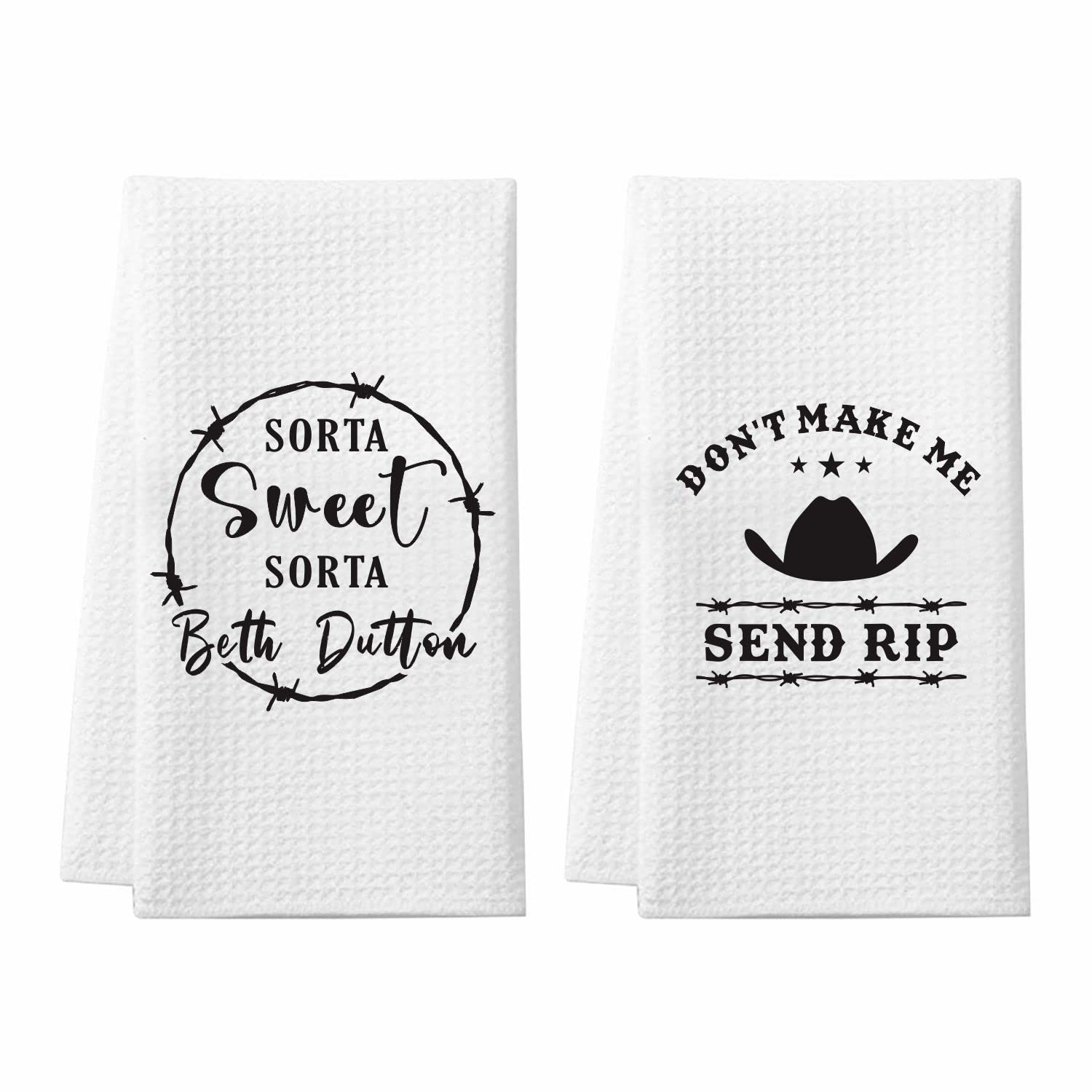 Homythe Yellowstone Merchandise, Sorta Sweet Sorta Beth Dutton TV Show Gifts, 2 Pack Yellowstone Kitchen Towels, Absorbent Waffle Weave Dish Towel, Don't Make Me Send Rip Novelty Hand Towel Gifts