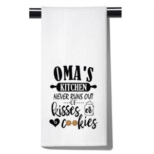 pofull oma's kitchen decor oma's kitchen never runs out of kisses and cookies dish towel gift for grandmother (oma towel)