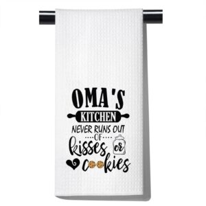 POFULL Oma's Kitchen Decor Oma's Kitchen Never Runs Out of Kisses and Cookies Dish Towel Gift for Grandmother (Oma Towel)