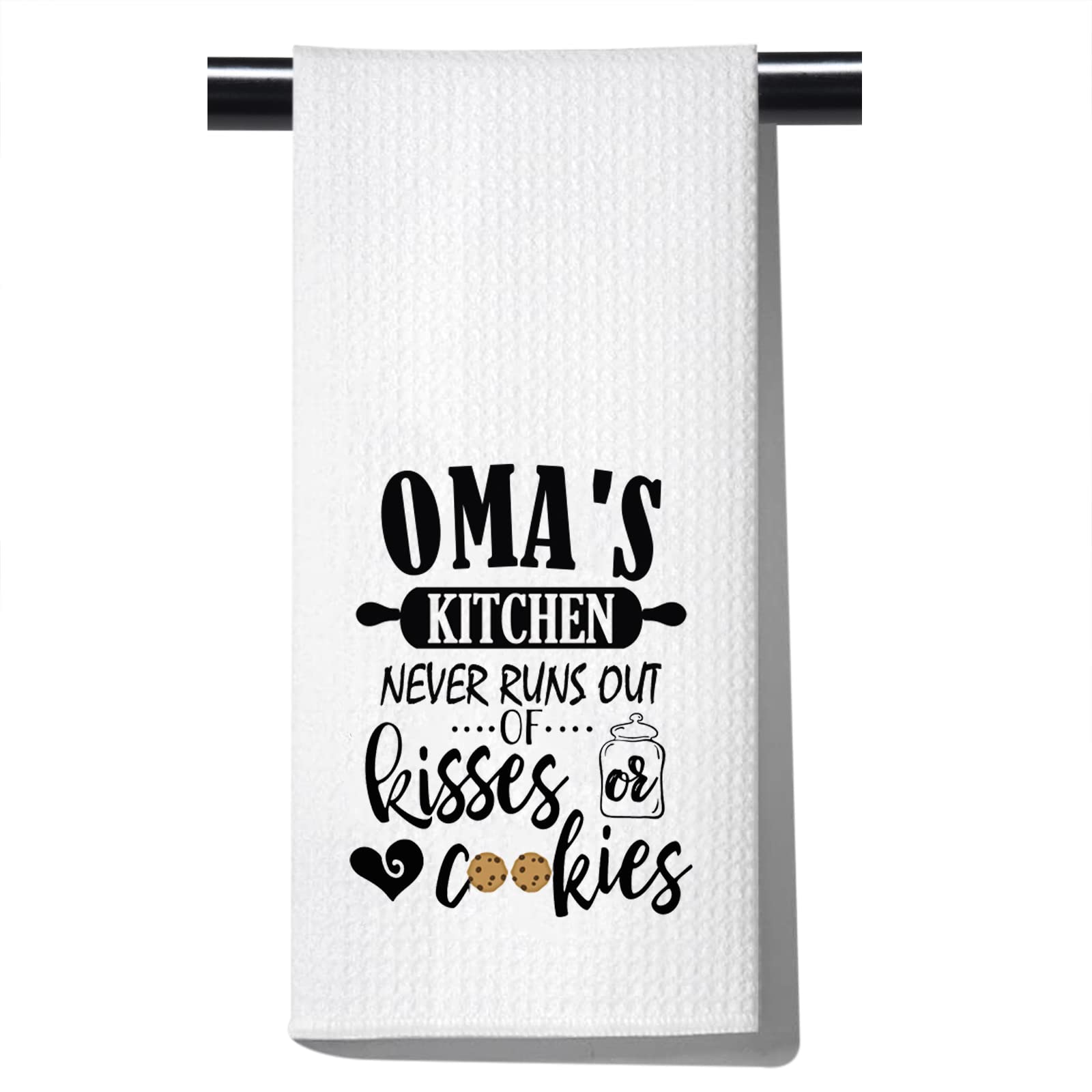 POFULL Oma's Kitchen Decor Oma's Kitchen Never Runs Out of Kisses and Cookies Dish Towel Gift for Grandmother (Oma Towel)