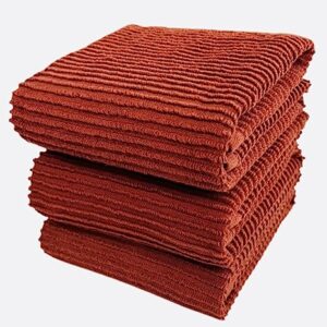 Oversized 18" x 28" Solid Color Rust Kitchen Dish Towels: 100% Cotton Cloth Soft Cleaning Drying Absorbent Ribbed Terry Loop, Set of 3 Multipurpose for Everyday Use (Warm Terracotta Orange)