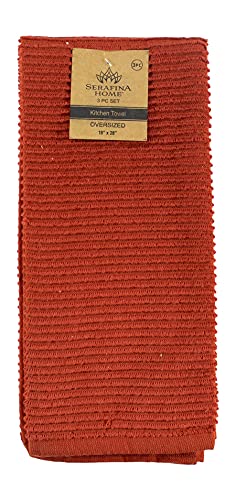 Oversized 18" x 28" Solid Color Rust Kitchen Dish Towels: 100% Cotton Cloth Soft Cleaning Drying Absorbent Ribbed Terry Loop, Set of 3 Multipurpose for Everyday Use (Warm Terracotta Orange)