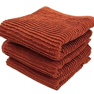 Oversized 18" x 28" Solid Color Rust Kitchen Dish Towels: 100% Cotton Cloth Soft Cleaning Drying Absorbent Ribbed Terry Loop, Set of 3 Multipurpose for Everyday Use (Warm Terracotta Orange)