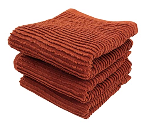 Oversized 18" x 28" Solid Color Rust Kitchen Dish Towels: 100% Cotton Cloth Soft Cleaning Drying Absorbent Ribbed Terry Loop, Set of 3 Multipurpose for Everyday Use (Warm Terracotta Orange)