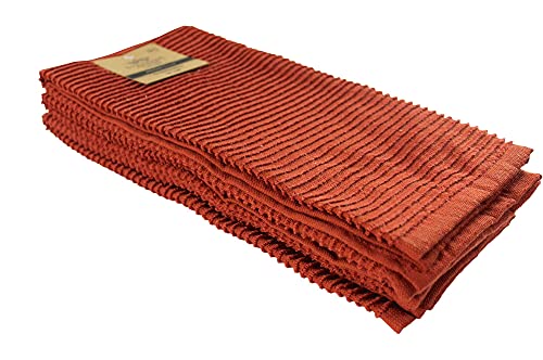 Oversized 18" x 28" Solid Color Rust Kitchen Dish Towels: 100% Cotton Cloth Soft Cleaning Drying Absorbent Ribbed Terry Loop, Set of 3 Multipurpose for Everyday Use (Warm Terracotta Orange)