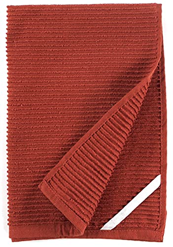 Oversized 18" x 28" Solid Color Rust Kitchen Dish Towels: 100% Cotton Cloth Soft Cleaning Drying Absorbent Ribbed Terry Loop, Set of 3 Multipurpose for Everyday Use (Warm Terracotta Orange)