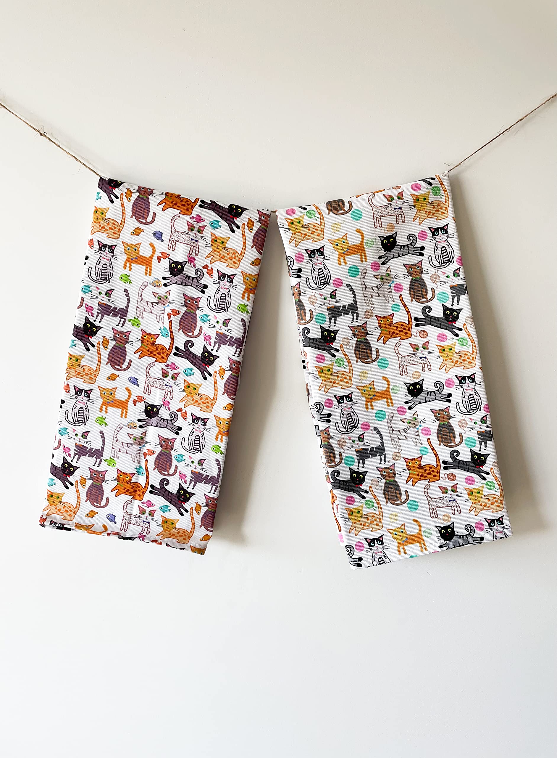 Sunshine Vibes Cat Tea Towels Set of 2 100% Cotton cat Lover Pattern with Hanging Loop; to Tackle All of Your Drying, Wiping and Cleaning Kitchen tasks for cat Lover!