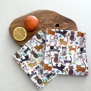 Sunshine Vibes Cat Tea Towels Set of 2 100% Cotton cat Lover Pattern with Hanging Loop; to Tackle All of Your Drying, Wiping and Cleaning Kitchen tasks for cat Lover!